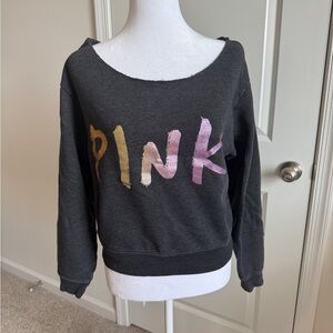 PINK Victoria's Secret Charcoal Cropped Sweatshirt Size M On/Off The Shoulder